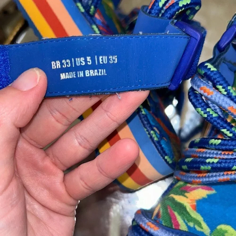 Farm Rio Macaw Platform Rainbow Sandals Women's Size 5 New Without Box